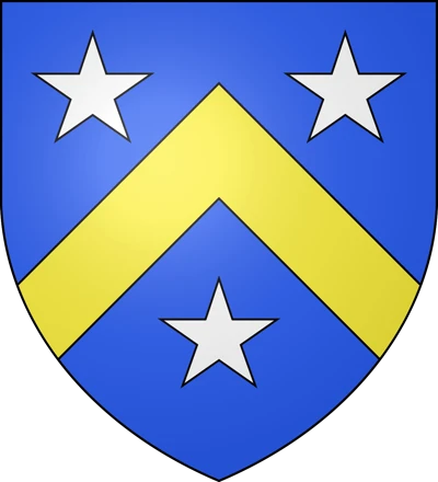 Blason de la famille : d'azur au chevron d'or accompagné de trois étoiles d'argent, timbré d'une couronne de comte